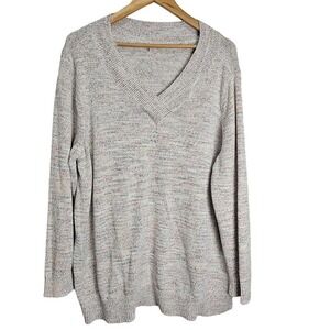 Kohls Pullover Sweater Womens 2X V-neck Ribbed Knit Beige Marble Cozy Warm